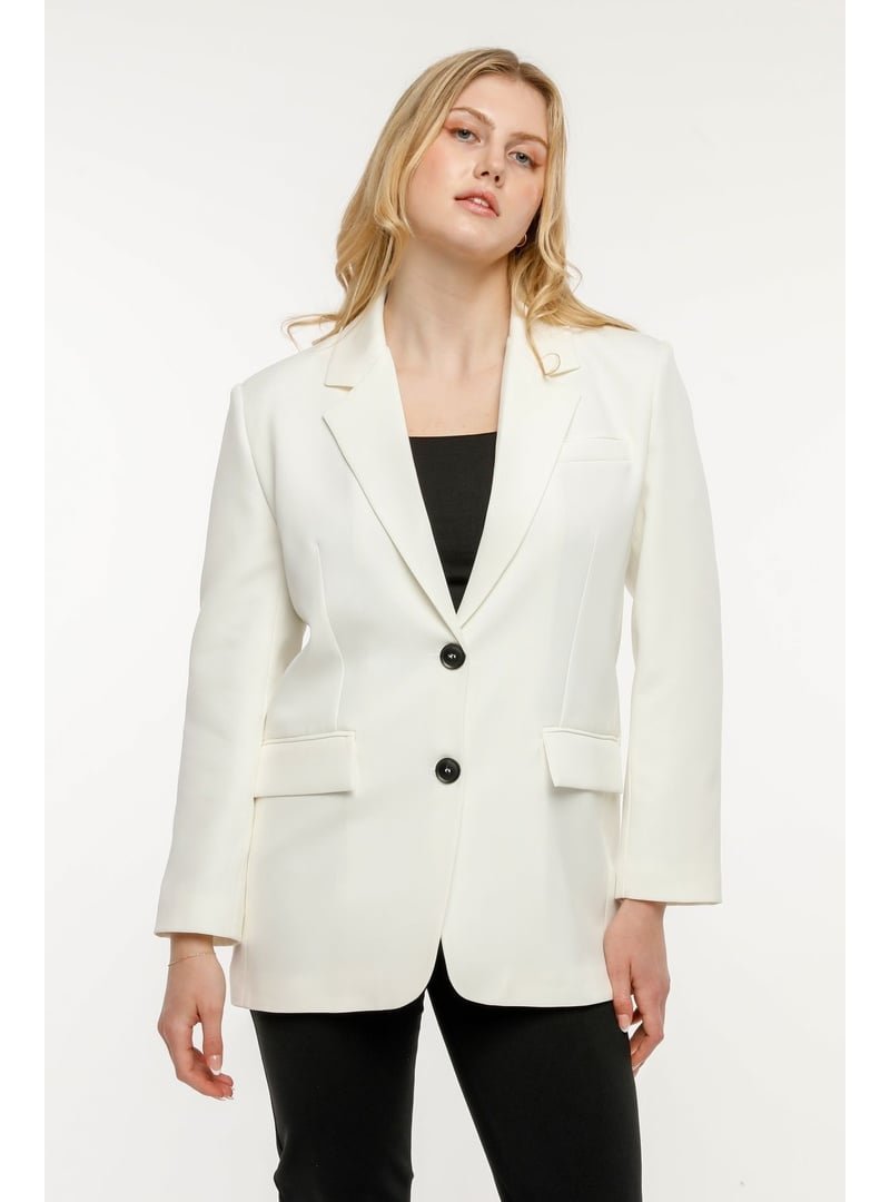 Bolivente Düğmeli Oversize Blazer Ceket Ekru