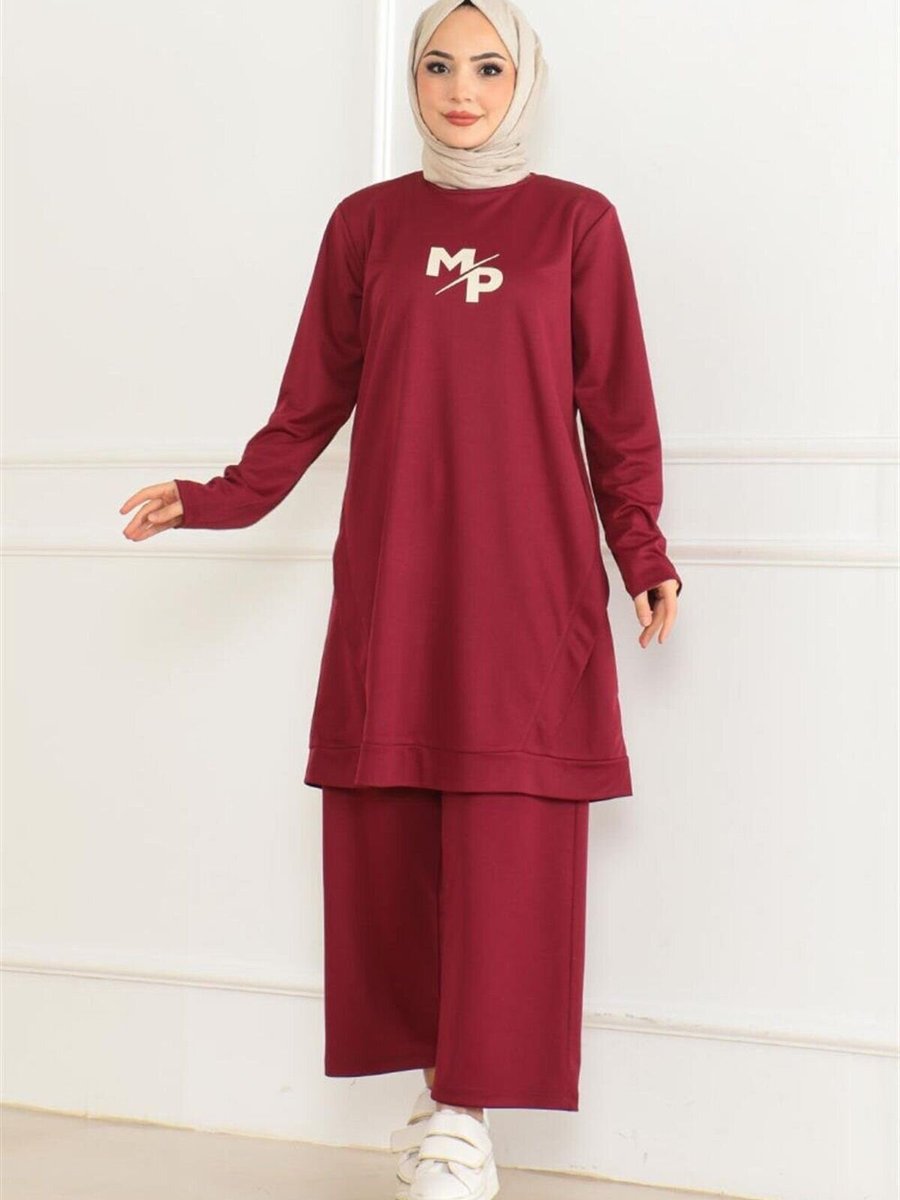 Mec Fashion Bordo Baskılı İkili Takım