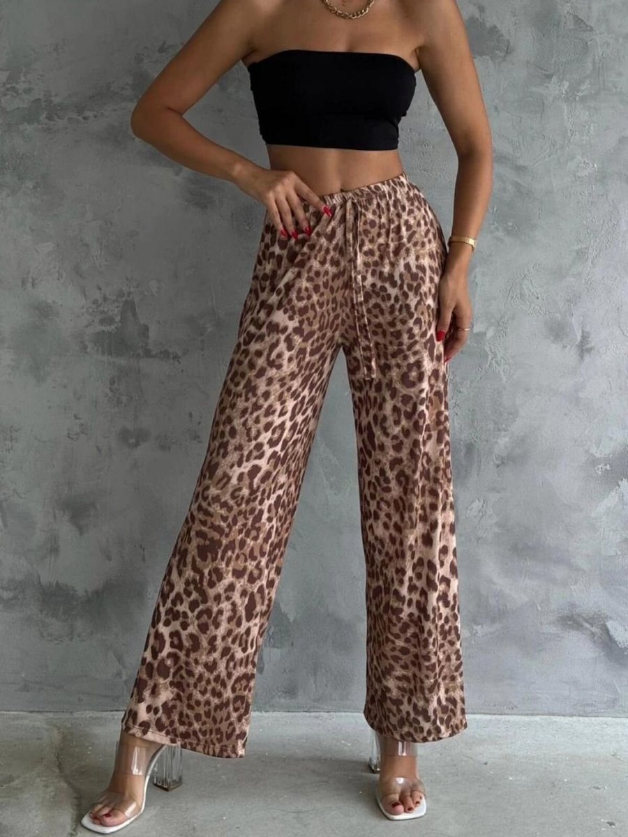 MOZENA Açık Leopar Desenli Beli Bağlamalı Renk Pantolon