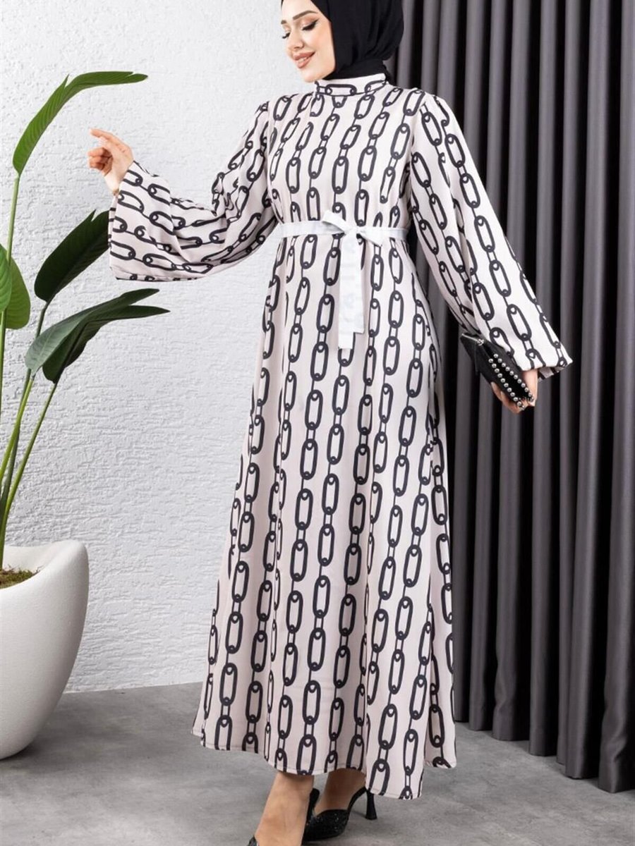 Mec Fashion Vizon Zincir Desenli Elbise