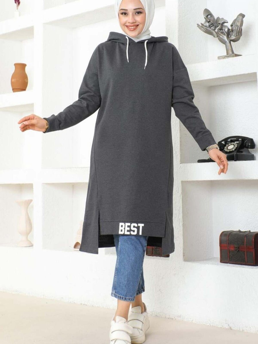 Mec Fashion Antrasit Kapüşonlu Spor Tunik
