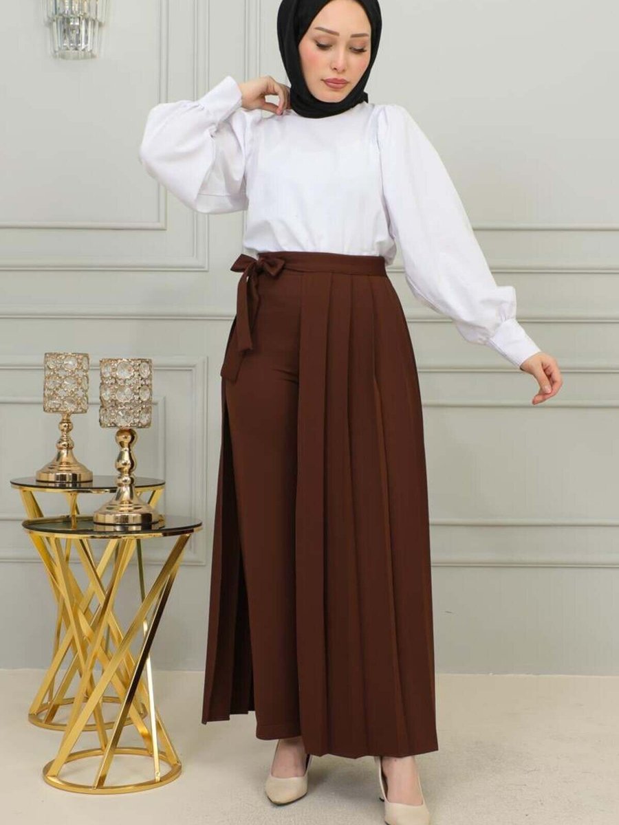 Mec Fashion Kahverengi Uzun Piliseli Pantolon Etek