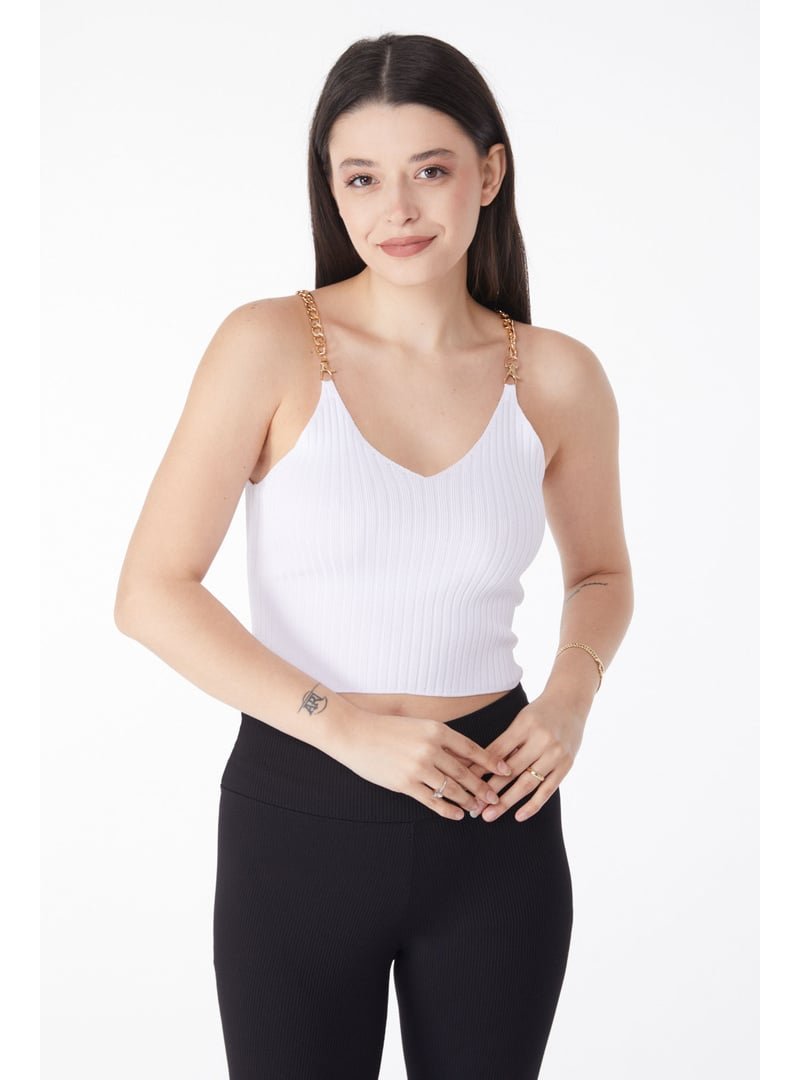 Tofisa Beyaz Zincirli Triko Crop