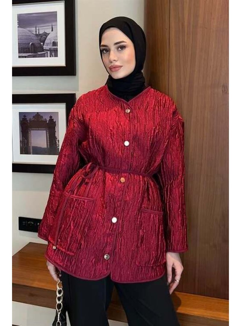 Podyumplus Bordo Jakar Ceket