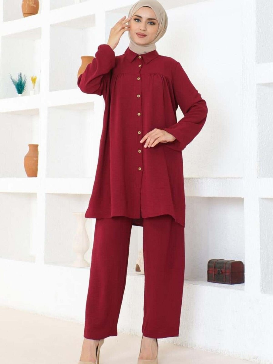 Mec Fashion Bordo Büzgülü Aerobin İkili Takım