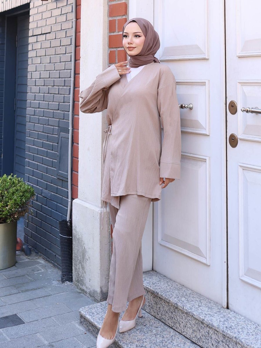 Misskayle Vizon Bağlama Detaylı Kimono İkili Takım