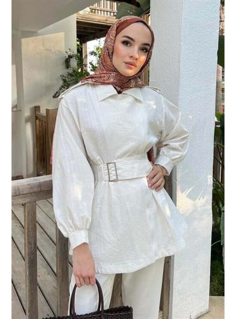 Podyumplus Shine Linen Trenç