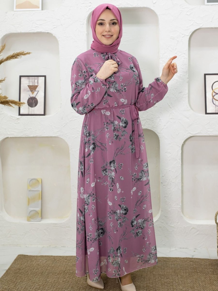 Mec Fashion Gül Kurusu Çiçek Desenli Elbise