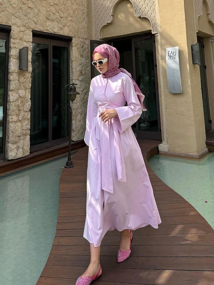 Swana Pembe Yandan Çapraz Bağlamalı Elbise