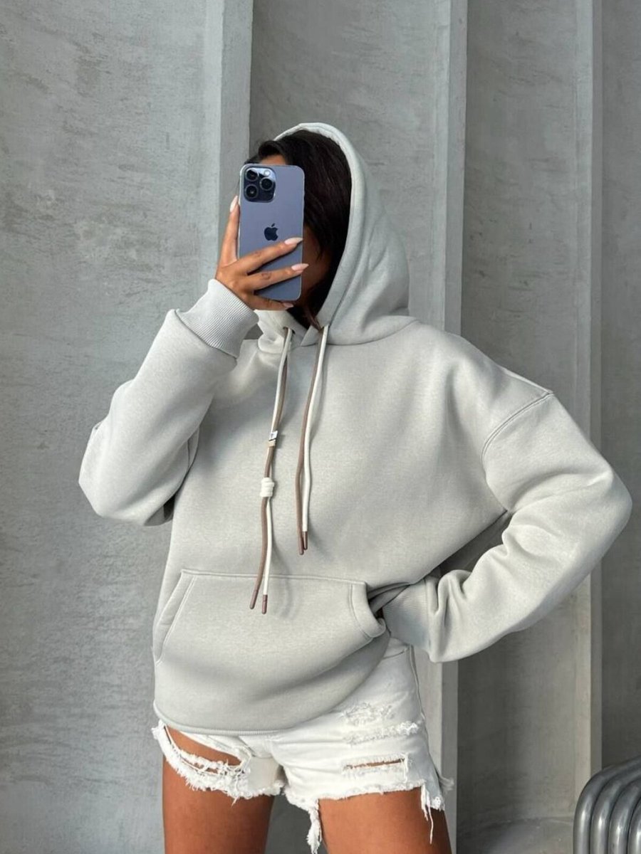 İLKCET MODA Gri Bağcık Detay Oversize Sweatshirt