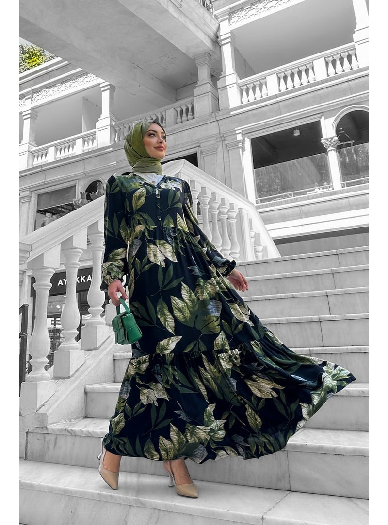 Liz Butik Haki Rüya Desenli Elbise