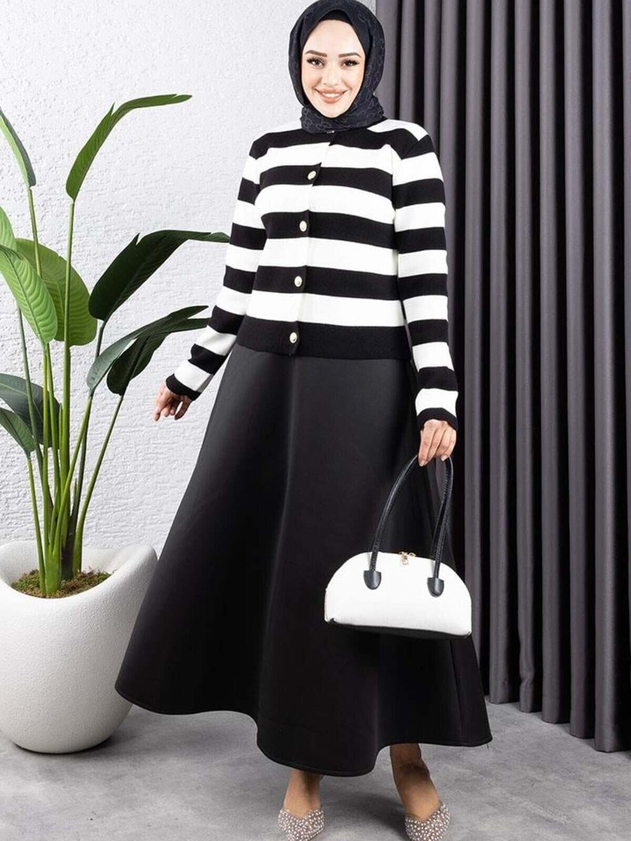 Mec Fashion Siyah Uzun Eteği Scuba Kloş Etek