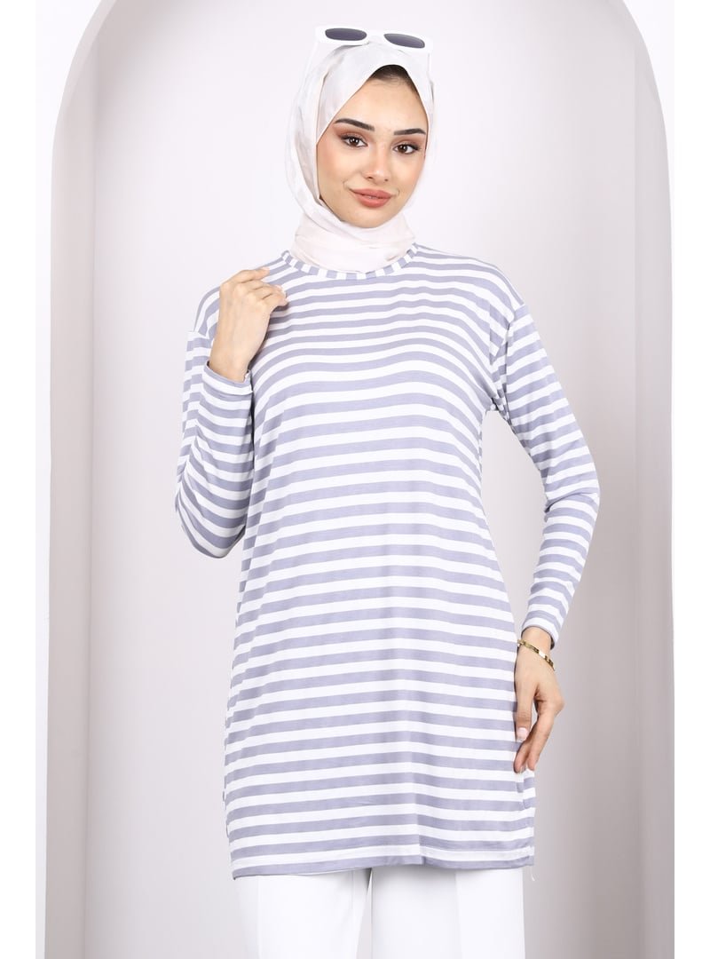 İmaj Butik Gri Çizgili Uzun Kol Tunik