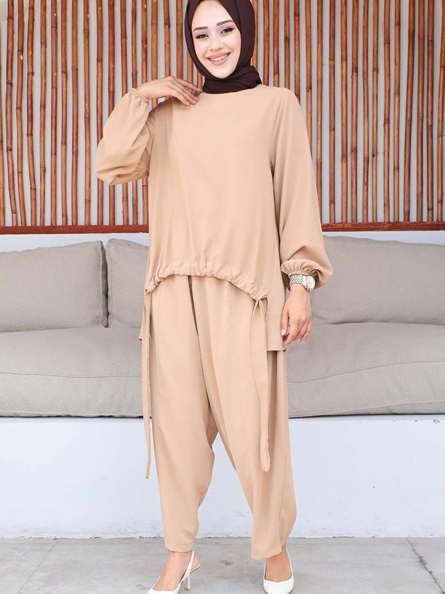 Mec Fashion Camel Şalvarlı İkili Takım