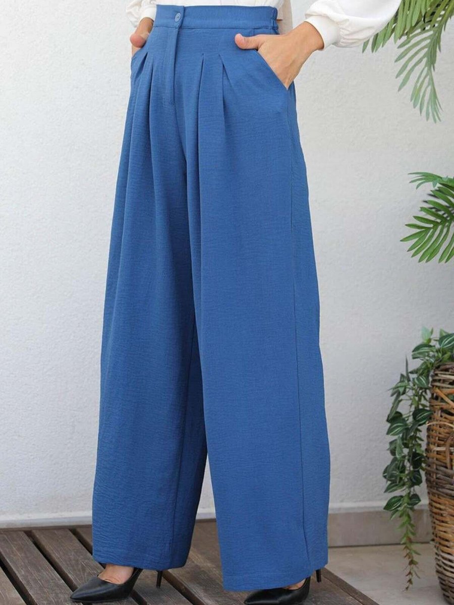 Mec Fashion İndigo Geniş Paça Yüksek Bel Pantolon