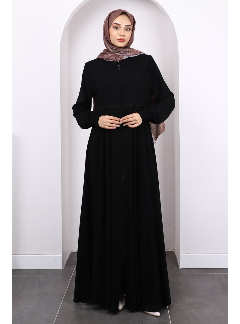İmaj Butik Siyah Kol Gipeli Fermuarlı Ferace