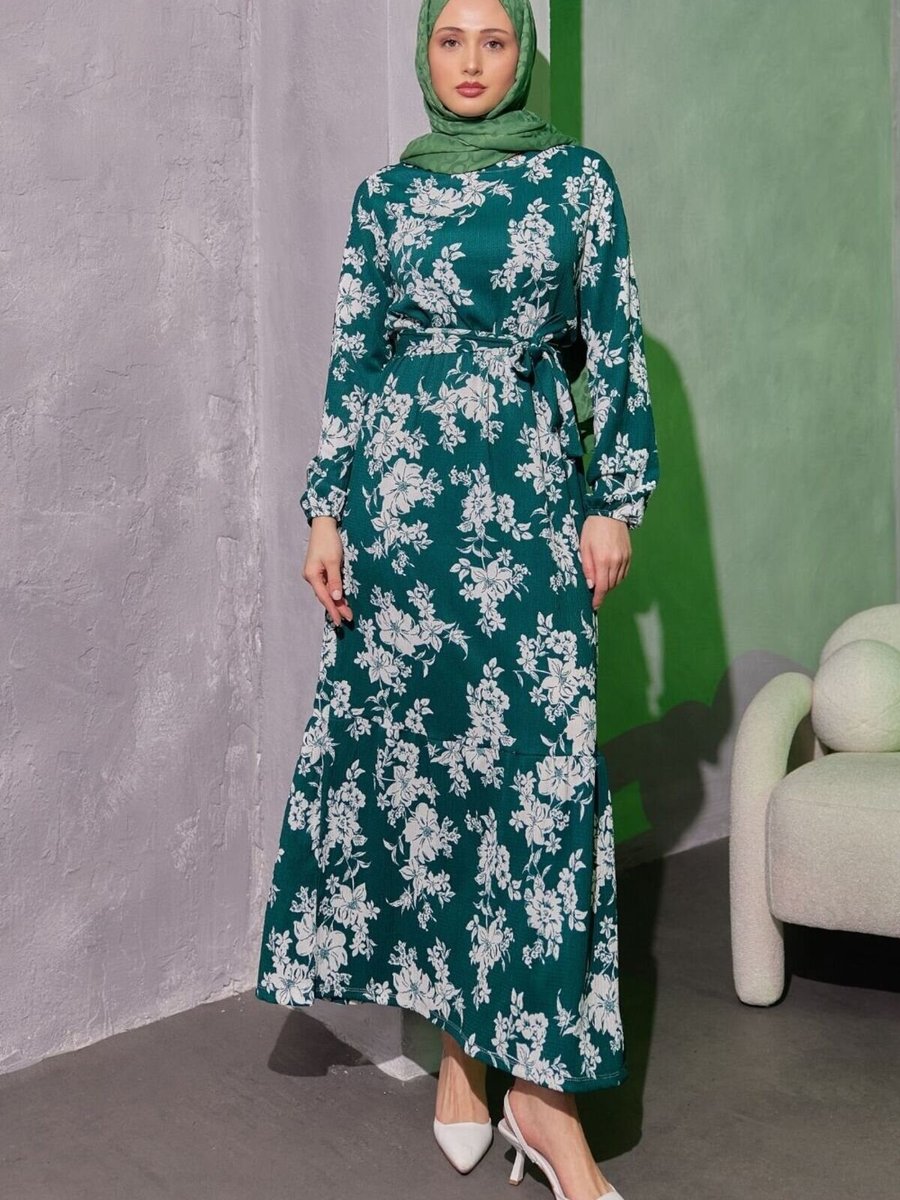 Mec Fashion Yeşil Çiçekli Elbise