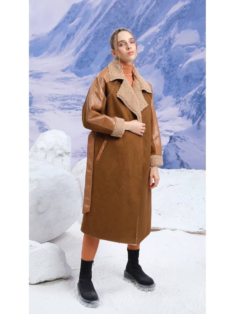 İLKCET MODA Kahve Süet İçi Dolgulu Lamine Kaban