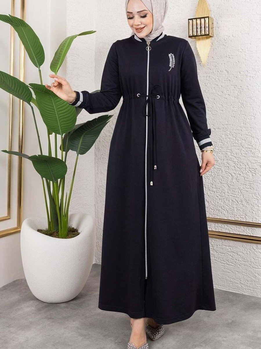 Mec Fashion Lacivert Taş Detaylı Ferace