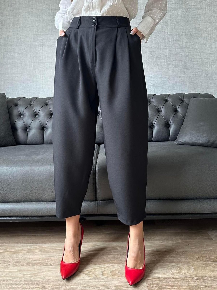 Moda cameo Siyah Pileli Şalvar Pantolon