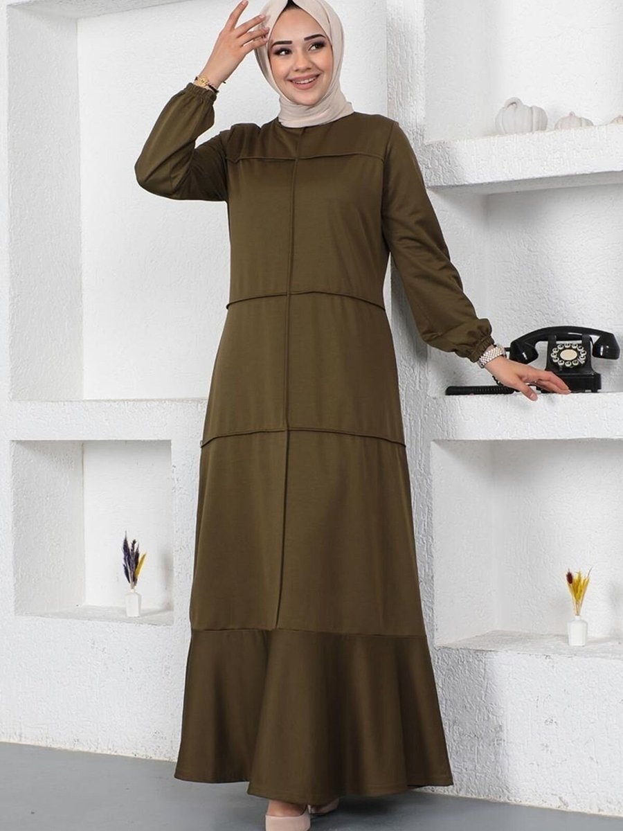 Mec Fashion Haki Dikiş Detaylı Elbise