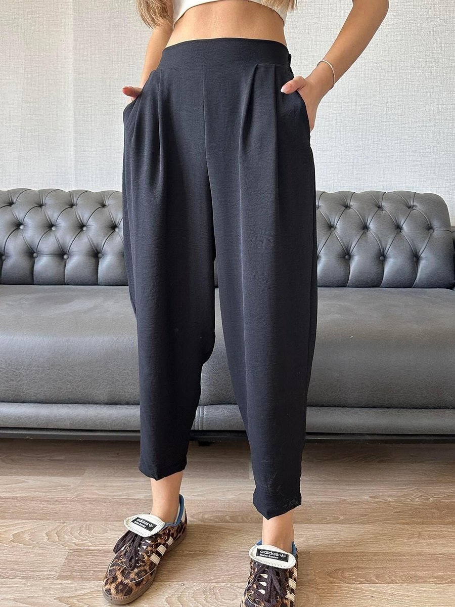 Moda cameo Siyah Keten Şalvar Pantolon