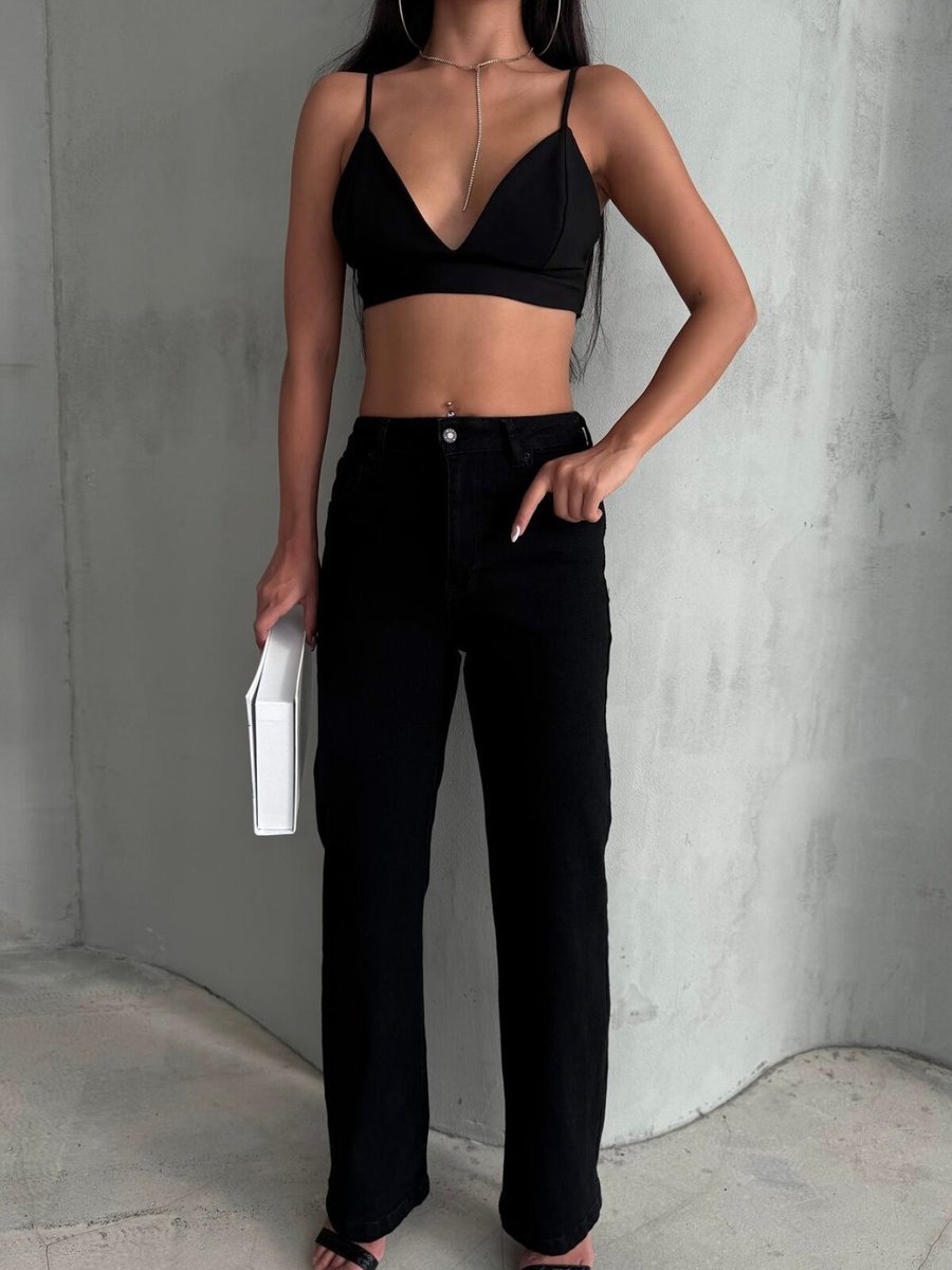 LOISY Siyah Renk Likralı Kumaş Straight Fit Denim