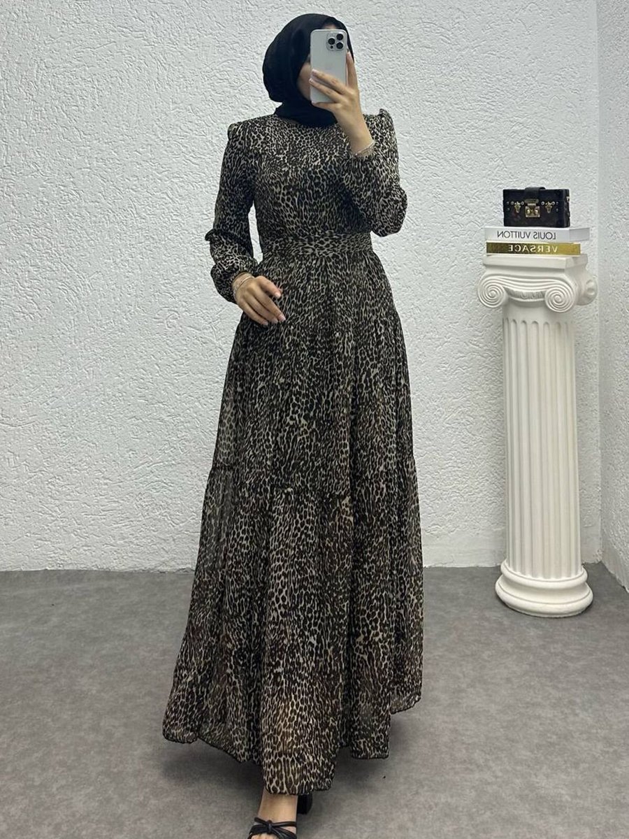 XXL BUTİK Siyah Kemerli Bisiklet Yaka Elbise