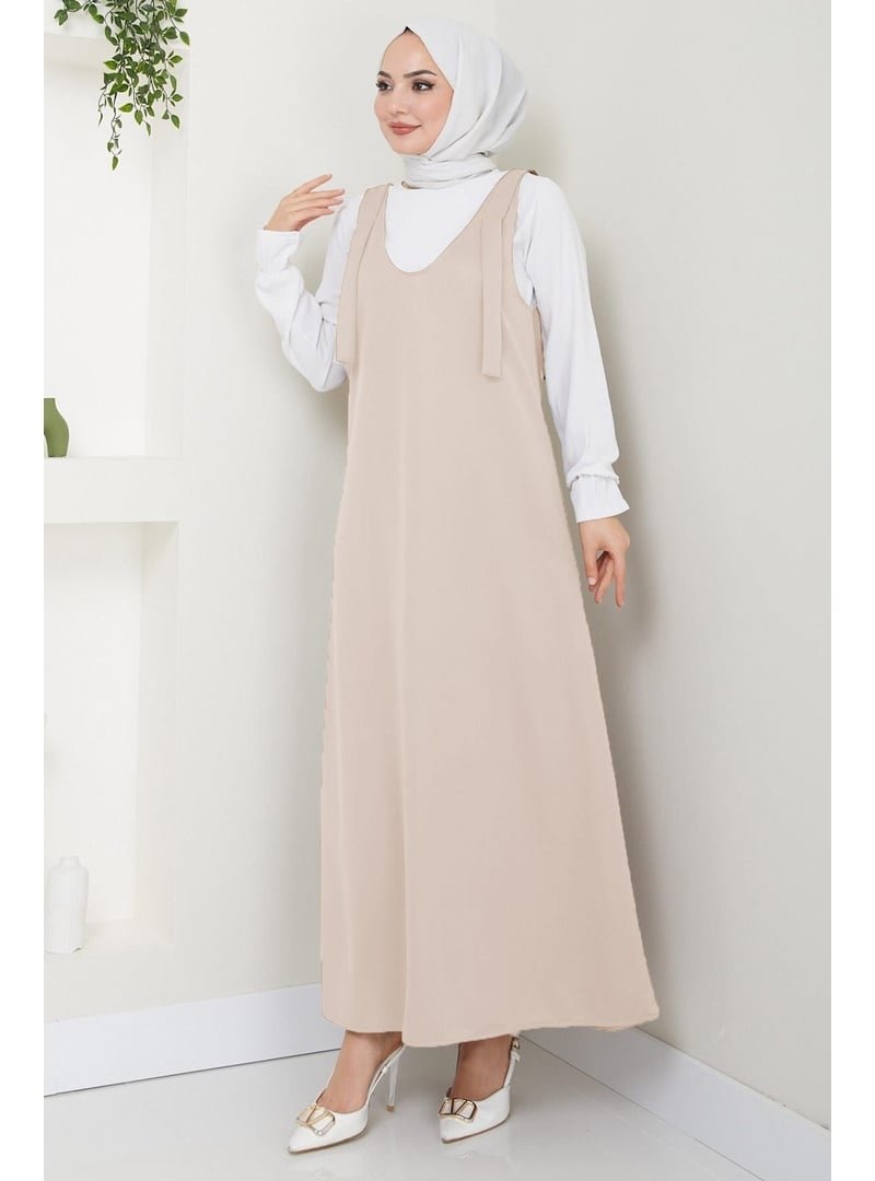 Hafsa Mina Bej Nehir Örme Jile Elbise