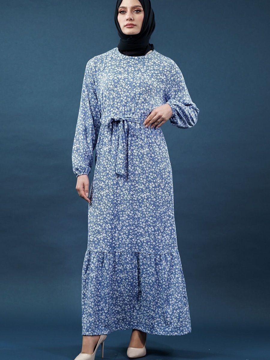 Mec Fashion Mavi Desenli Bürümcük Elbise