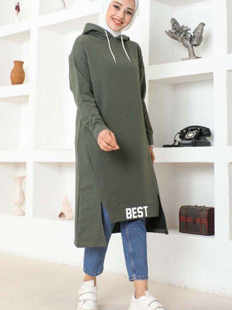 Mec Fashion Haki Kapüşonlu Spor Tunik