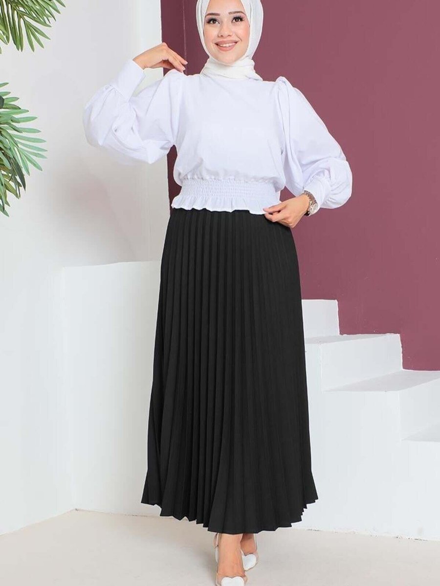 Mec Fashion Siyah Uzun Piliseli Etek