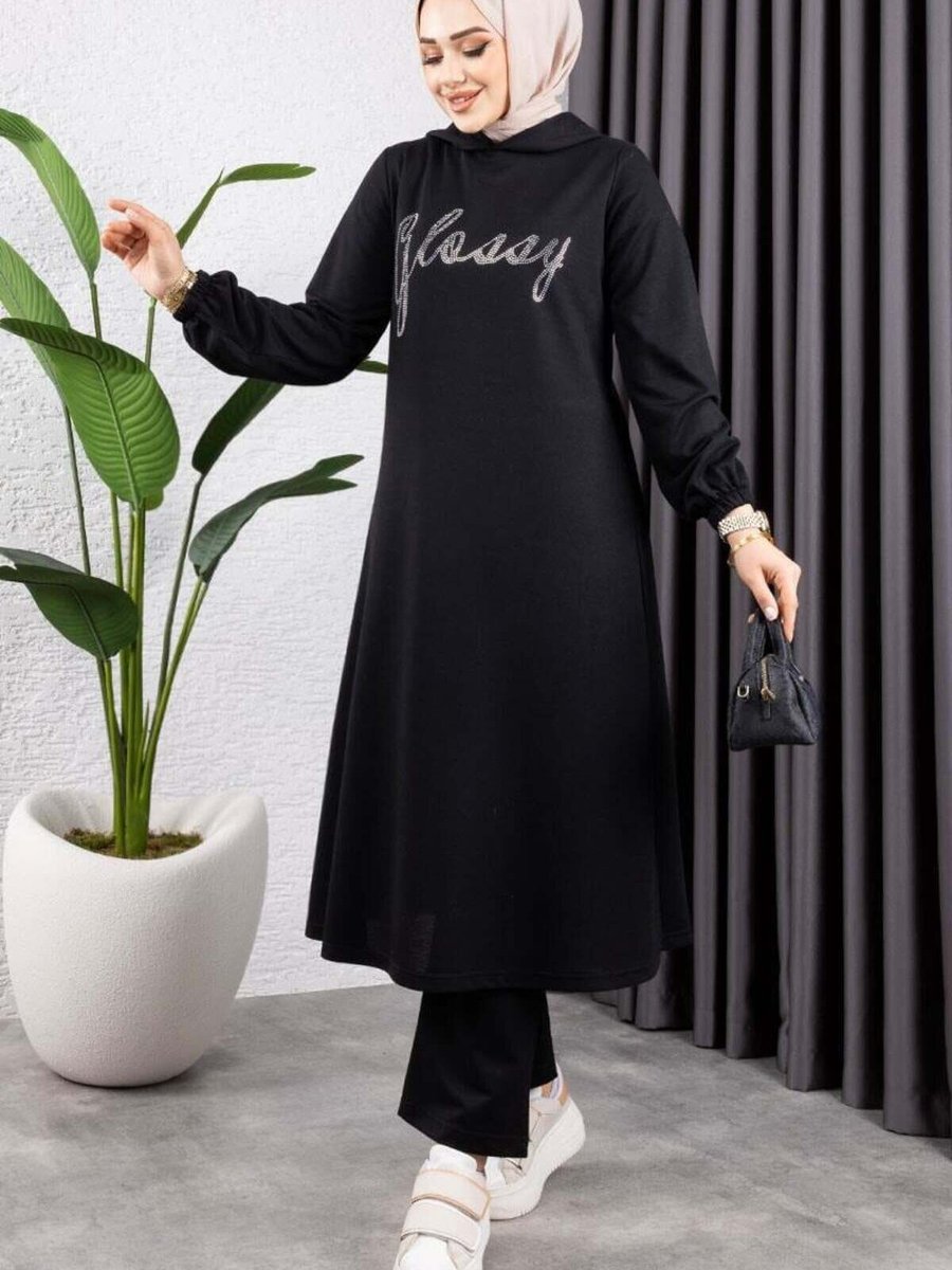 Mec Fashion Siyah Taşlı Spor İkili Takım