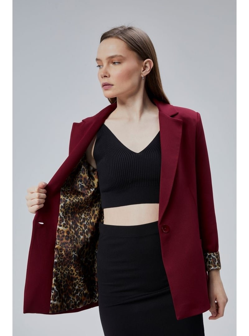 Bolivente Kruvaze Yaka Kolu Katlama Detaylı Regular Vatkalı Blazer Ceket Bordo