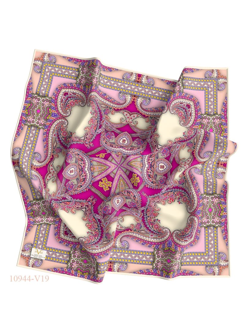 19v69 ITALIA Pembe Paisley Desen İtalyan Şifon Eşarp Askısı İle Birlikte 110x110 Cm **