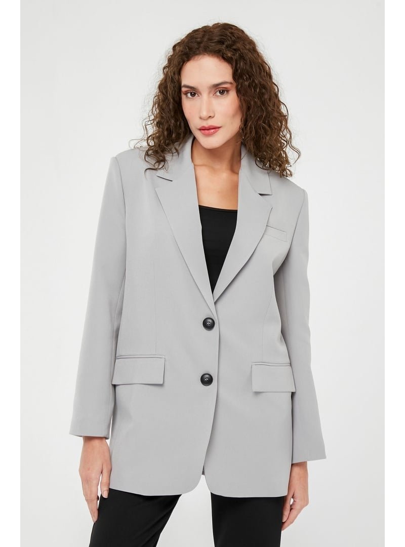 Bolivente Düğmeli Oversize Blazer Ceket Gri