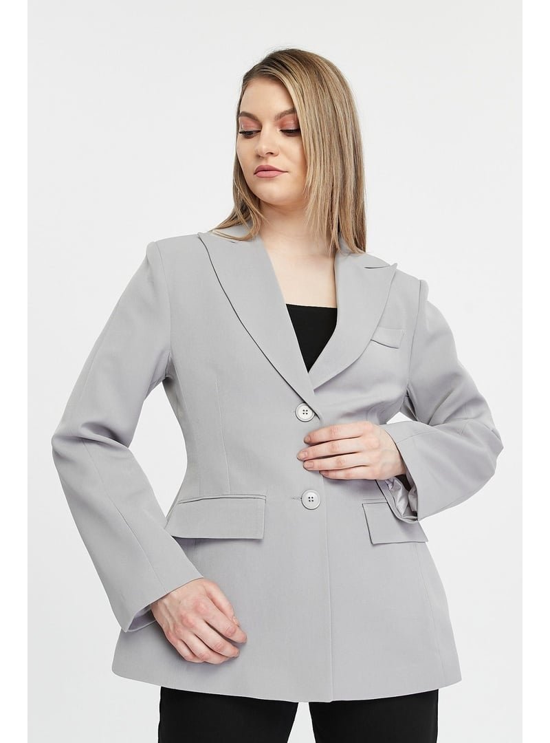 Bolivente Regular Astarlı Kruvaze Kapama Dokuma Blazer Ceket Gri
