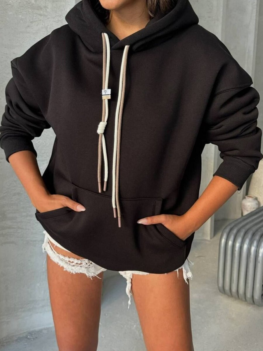 İLKCET MODA Siyah Bağcık Detay Oversize Sweatshirt