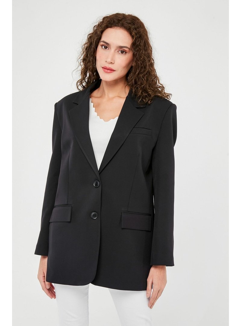 Bolivente Düğmeli Oversize Blazer Ceket Siyah