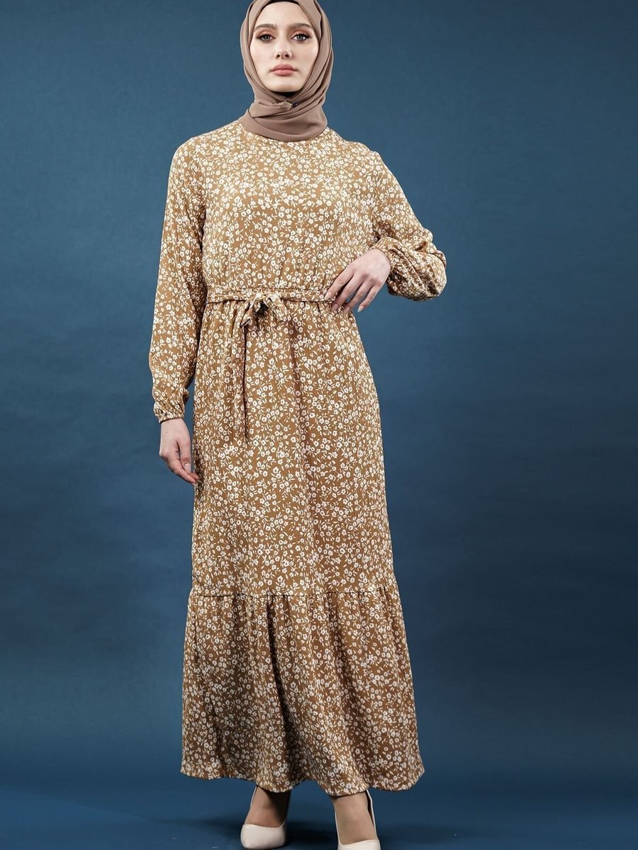 Mec Fashion Kahverengi Desenli Bürümcük Elbise
