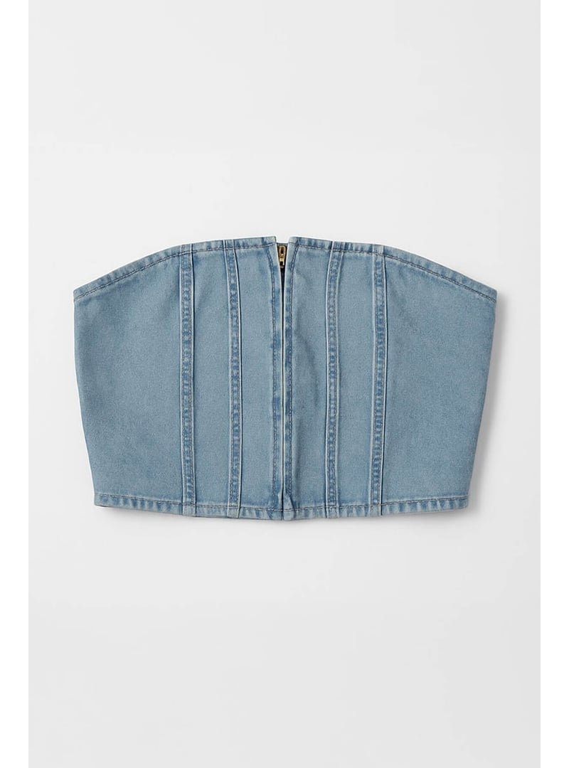 Blue White Açık Mavi Fermuarlı Jean Büstiyer