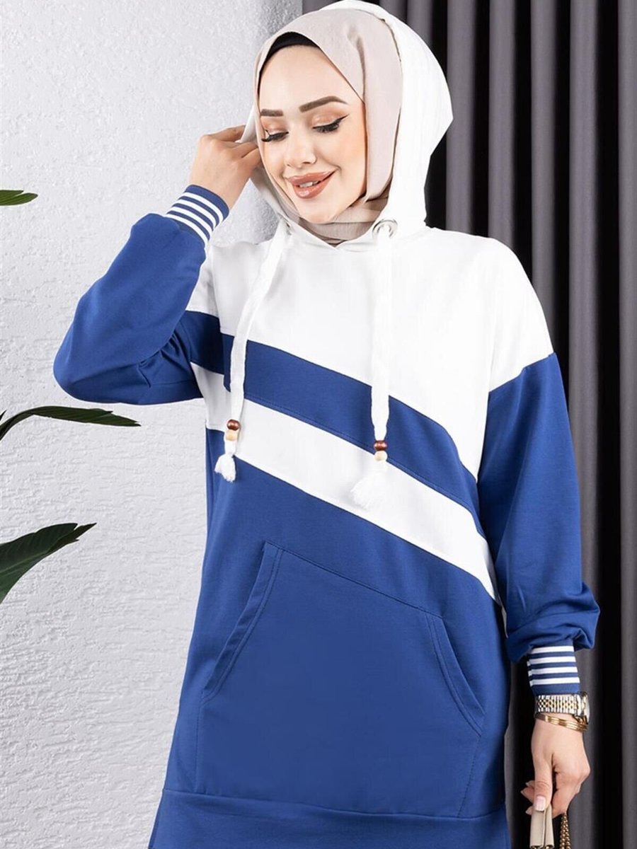 Mec Fashion Lacivert Çapraz Garnili Ribanalı Spor İkili Takım İndigo Ekru