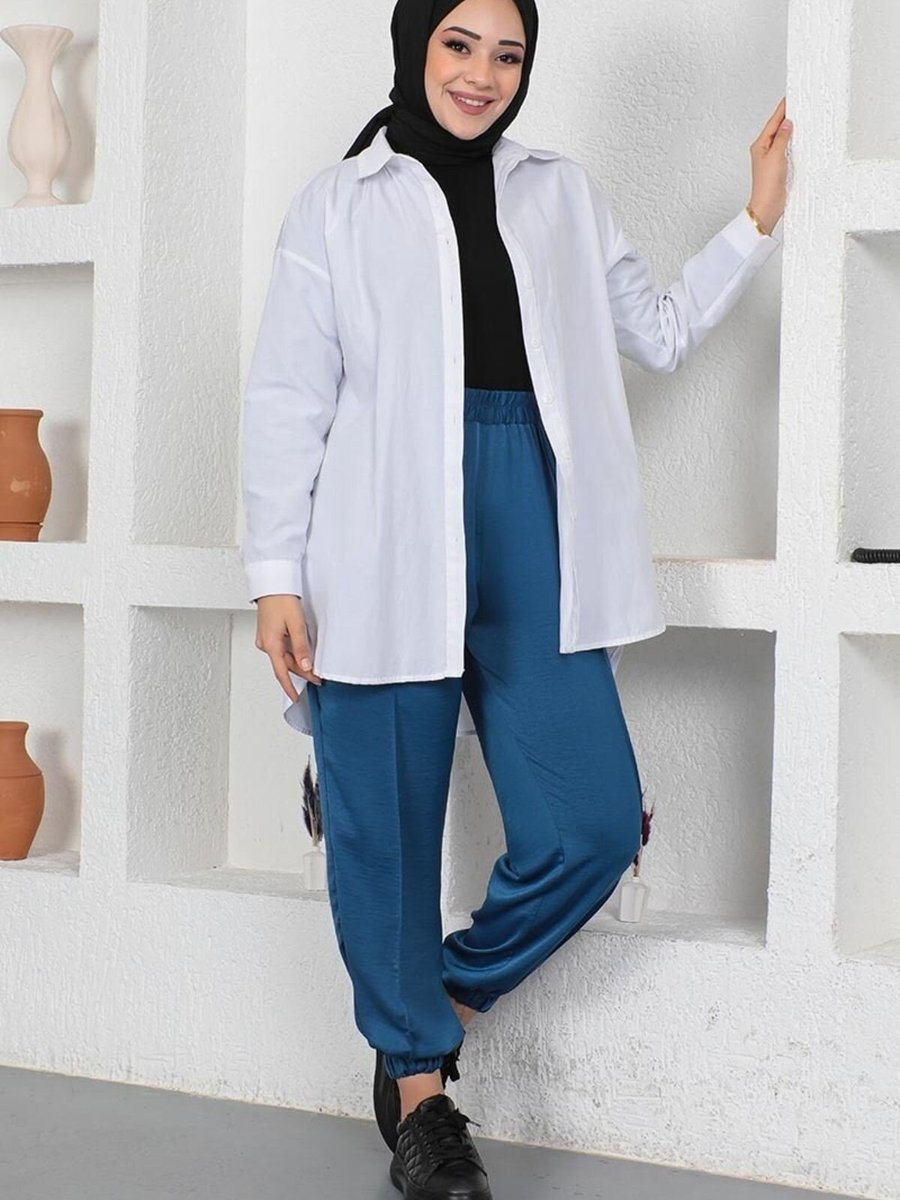 Mec Fashion İndigo Beli Ve Paçası Lastikli Pantolon