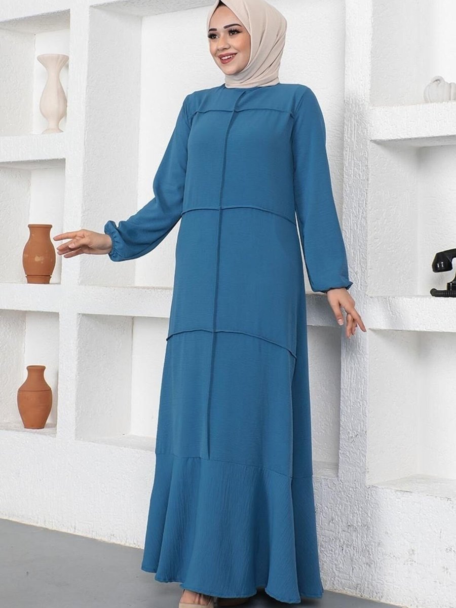 Mec Fashion İndigo Dikiş Detaylı Model Elbise