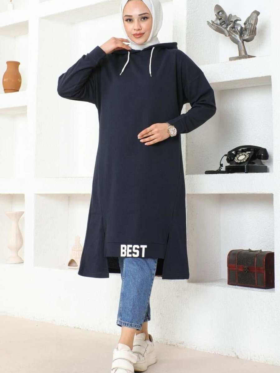 Mec Fashion Lacivert Kapüşonlu Spor Tunik