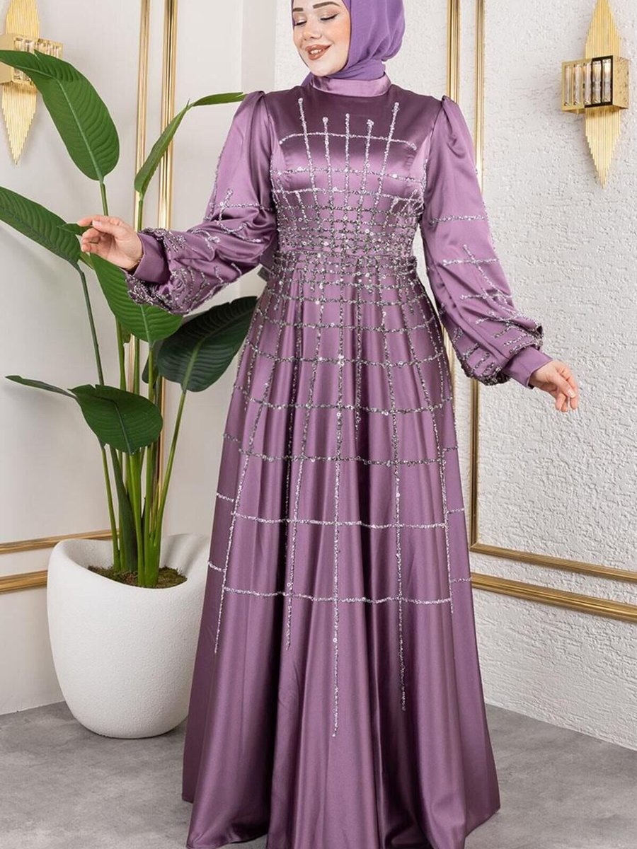 Mec Fashion Lila Kafes Model Saten Abiye Elbise