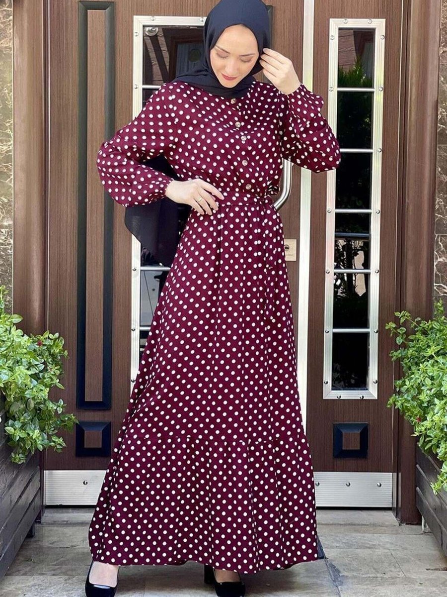 Mec Fashion Bordo Puantiye Desenli Viskon Elbise