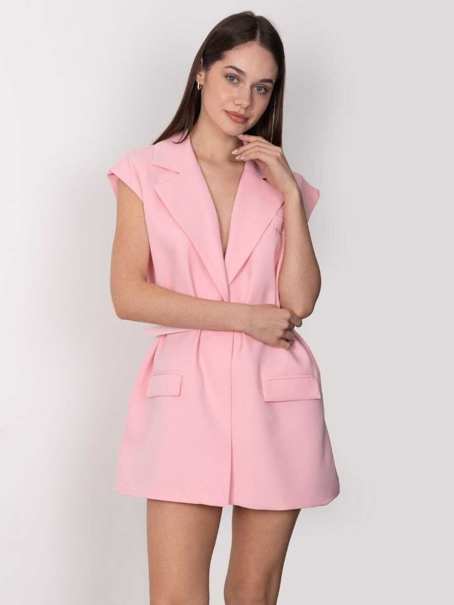 RAWEA FASHİON Pembe Kemerli Şal Yaka Blazer Yelek