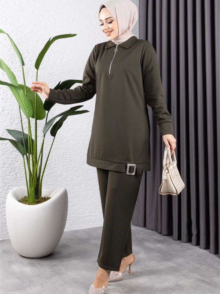 Mec Fashion Haki Yarım Fermuarlı Spor İkili Takım