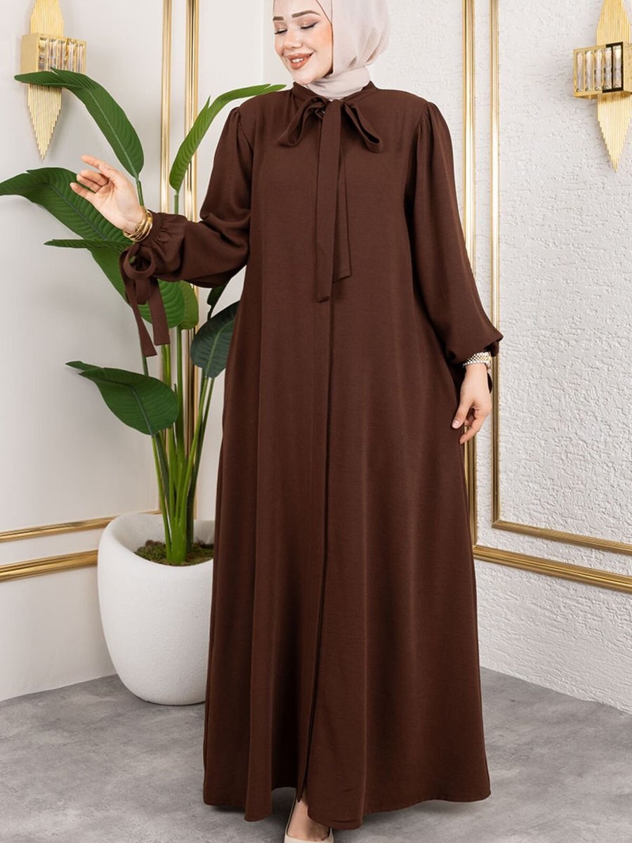 Mec Fashion Kahverengi Manşeti Bağcıklı Elbise Ferace